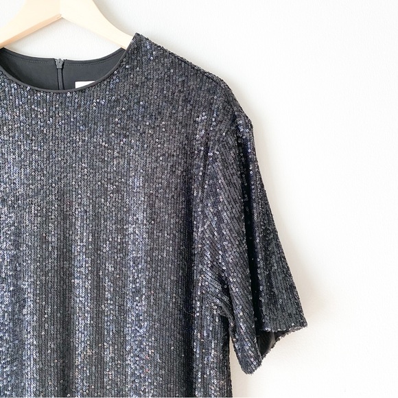H&M, black sequin straight-cut t-shirt dress sz medium (NWT) - Picture 3 of 12